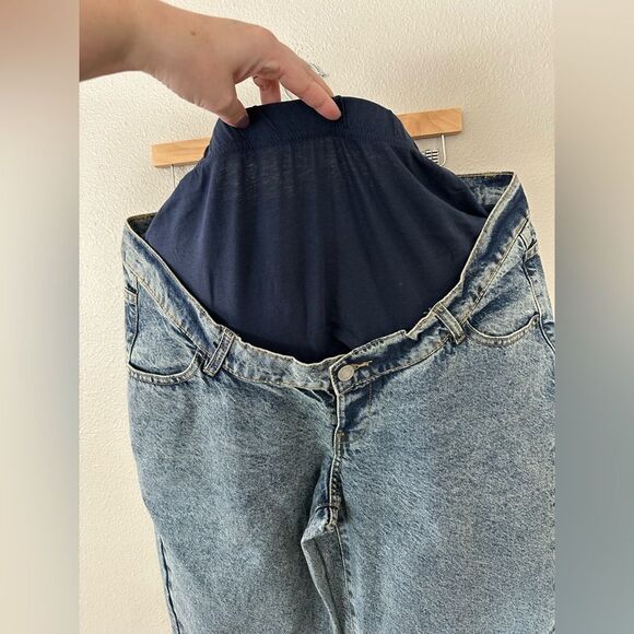 Boohoo Over The Bump Maternity Boyfriend Ripped Knee Distressed Loose Fit Jeans - Picture 5 of 7